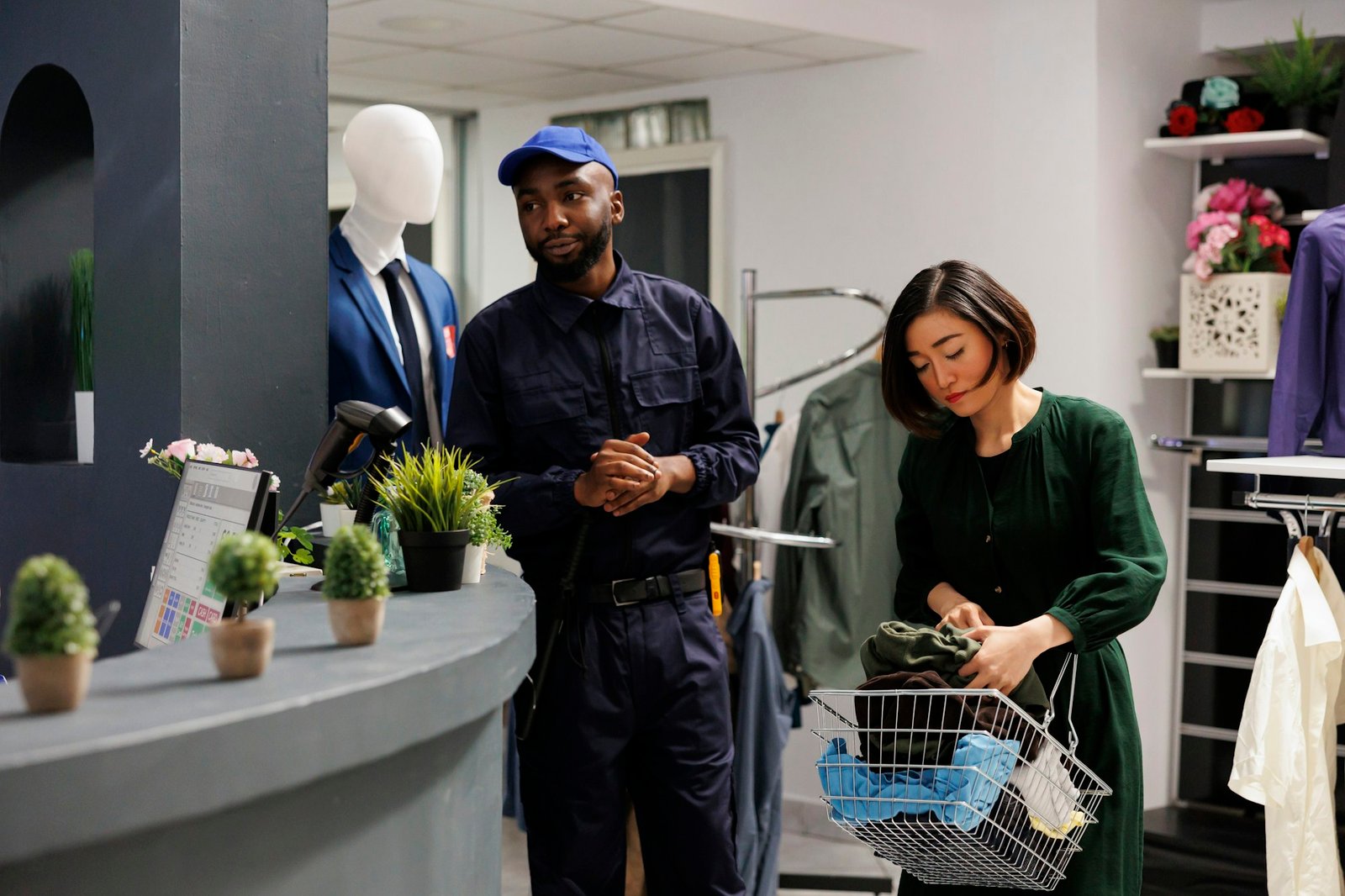 Security guard working in clothes store